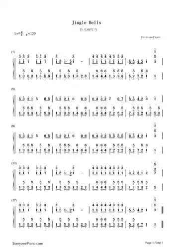 铃儿响叮当双手简谱预览1-钢琴谱文件(五线谱,双手简谱,数字谱,midi