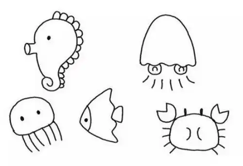 动物的形态,难点是对位置的摆放,这样画出来的海底世界简笔画既简单又