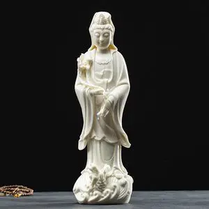 德化滴水观音佛像居家供奉家用白瓷观世音菩萨摆件家居玄关装饰品