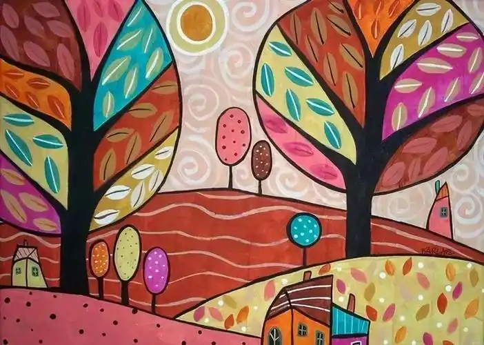 艺术感,色彩,装饰效果感觉都很强的儿童画