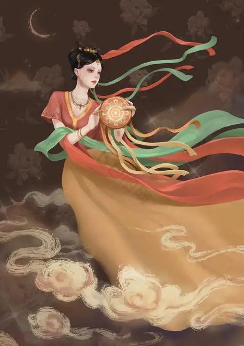 深厚涂风敦煌文化飞天仙女插画