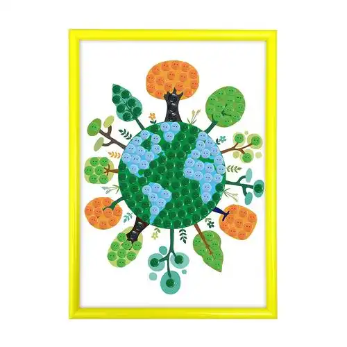 环保日保护环境美化地球儿童创意手工diy制作幼儿园小学生纽扣画