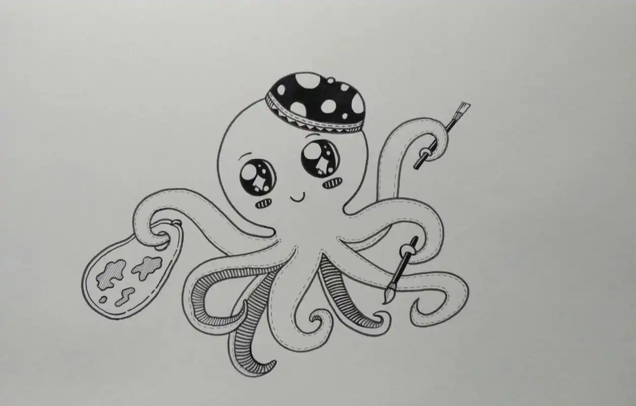 【爱画画的小章鱼】创意画 线描章鱼创意画(临摹版)