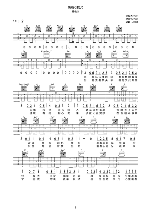 林俊杰裹着心的光吉他谱