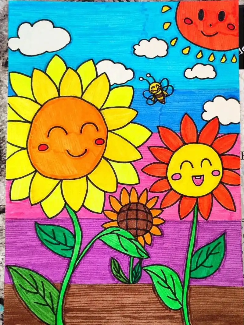 儿童画《可爱的向日葵》(原创) 78绘画主题:《可爱的向日葵》 78