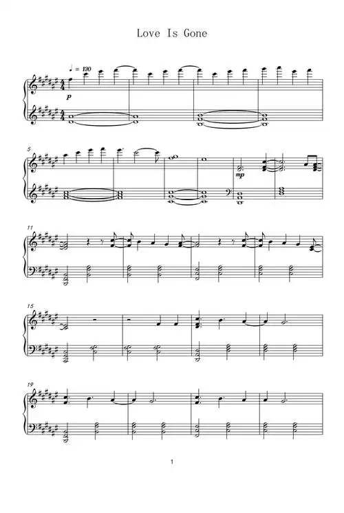 loveisgone钢琴谱zard升f调流行钢琴五线谱