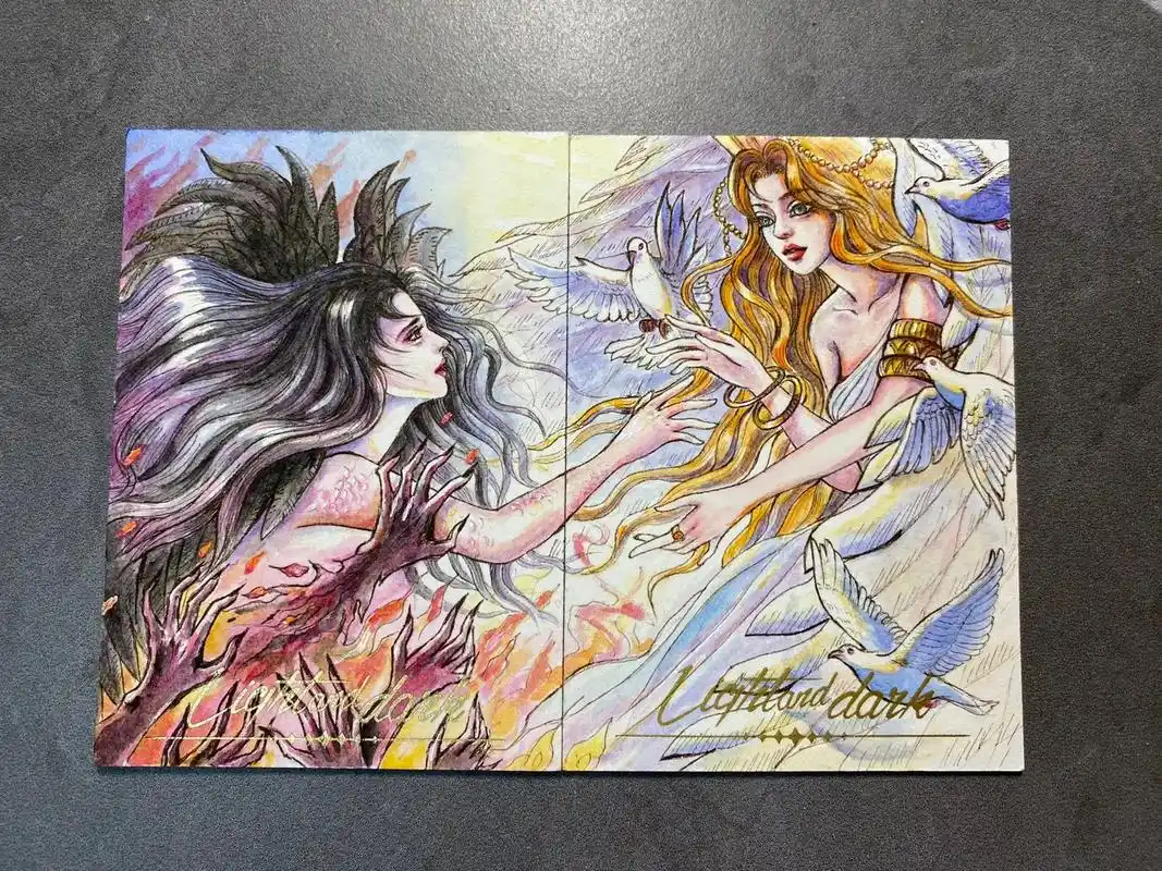 光与暗--救赎.#手绘卡 #水彩 #原创绘画 #绘画 #绘画 - 抖音