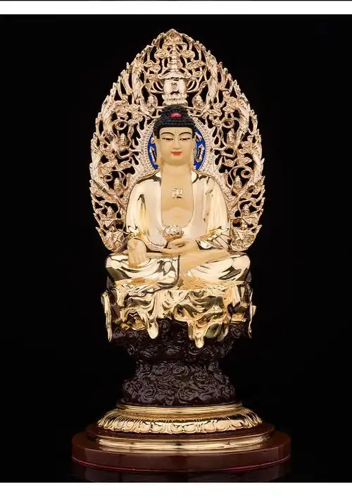 三漫陀纯铜鎏金33cm阿弥陀佛像西方三圣三宝佛像家用供奉寺庙摆件 阿