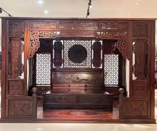 大红酸枝千工拔步床