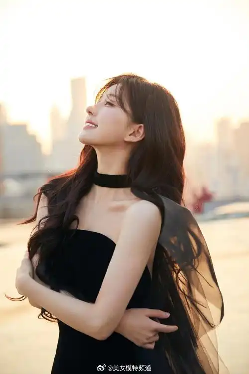 赵露思天台落日剪影大片释出黑纱点缀白皙皮肤侧颜美