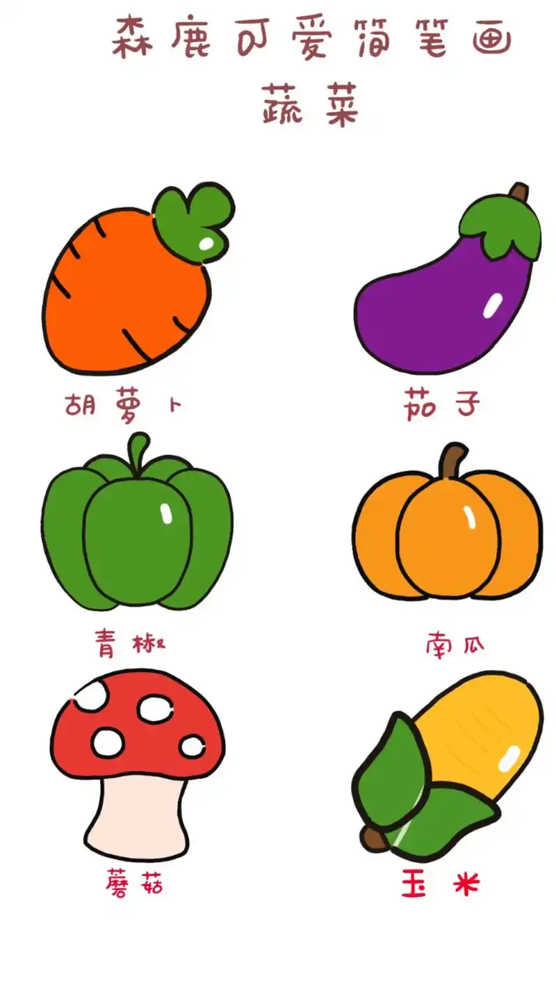 可爱简笔画之蔬菜篇.#简笔画 #跟着抖音学画画 #儿童画 - 抖音