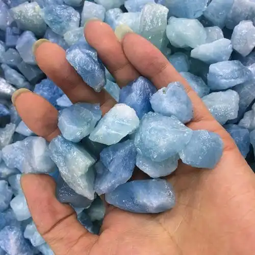 天然海蓝宝石水晶原石半成品裸石冰蓝晶体品质原石挂件厂家批发