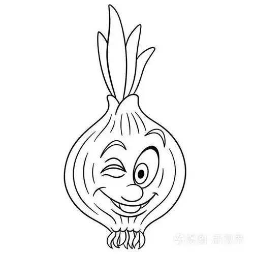 插画 着色页面.卡通洋葱.快乐的蔬菜角色.生态食品标志.