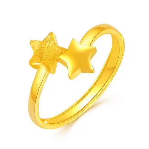 周贝贝珠宝 黄金戒指 闪砂五角星星黄金女士活口戒指 zhjj0004