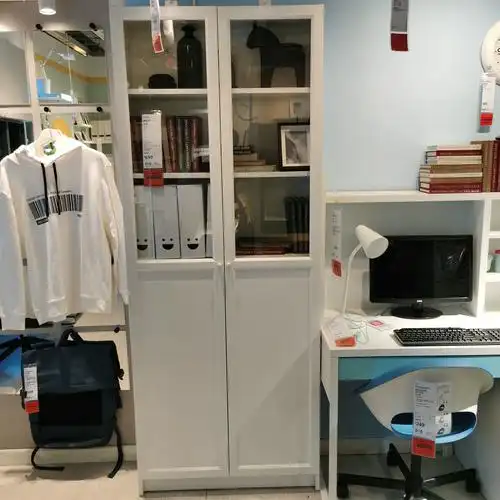 宜家毕利奥克伯书架褐色玻璃书柜简约北欧风书橱储物柜国内代购