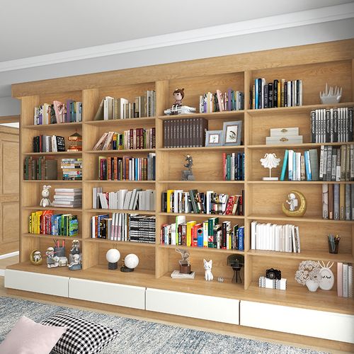 途蓝 全实木整体书柜定制原木美式日式北欧白蜡木樱桃木客厅书墙
