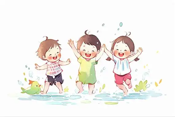 儿童水中嬉戏卡通ai插画