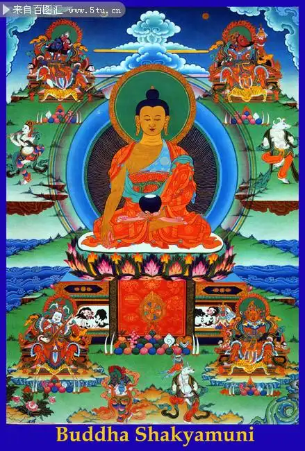 佛祖与四天王唐卡高清图片