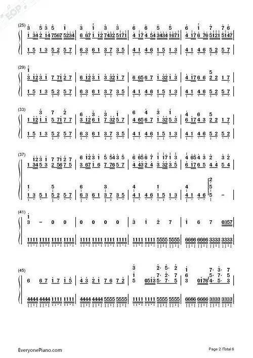卡农疯狂版双手简谱预览2-钢琴谱文件(五线谱,双手简谱,数字谱,midi