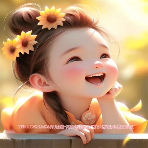 向日葵女孩墙贴画客厅卧室治愈系萌娃海报开心宝宝遮丑家居门窗贴