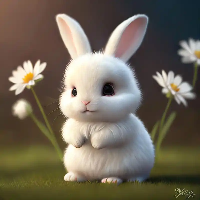 可爱可爱的兔子宝宝,蓬松,白色皮毛,浪漫,美丽,开花,拟人,引人注目