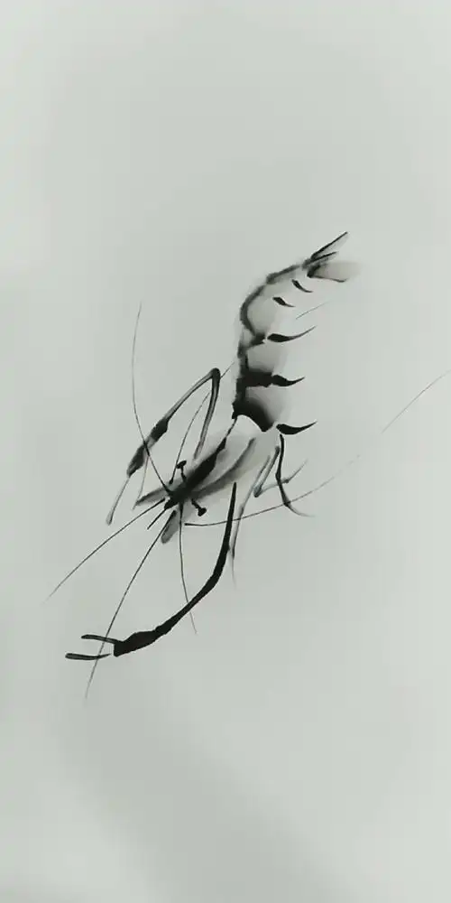 中国画#画水墨虾,见者增财纳福!
