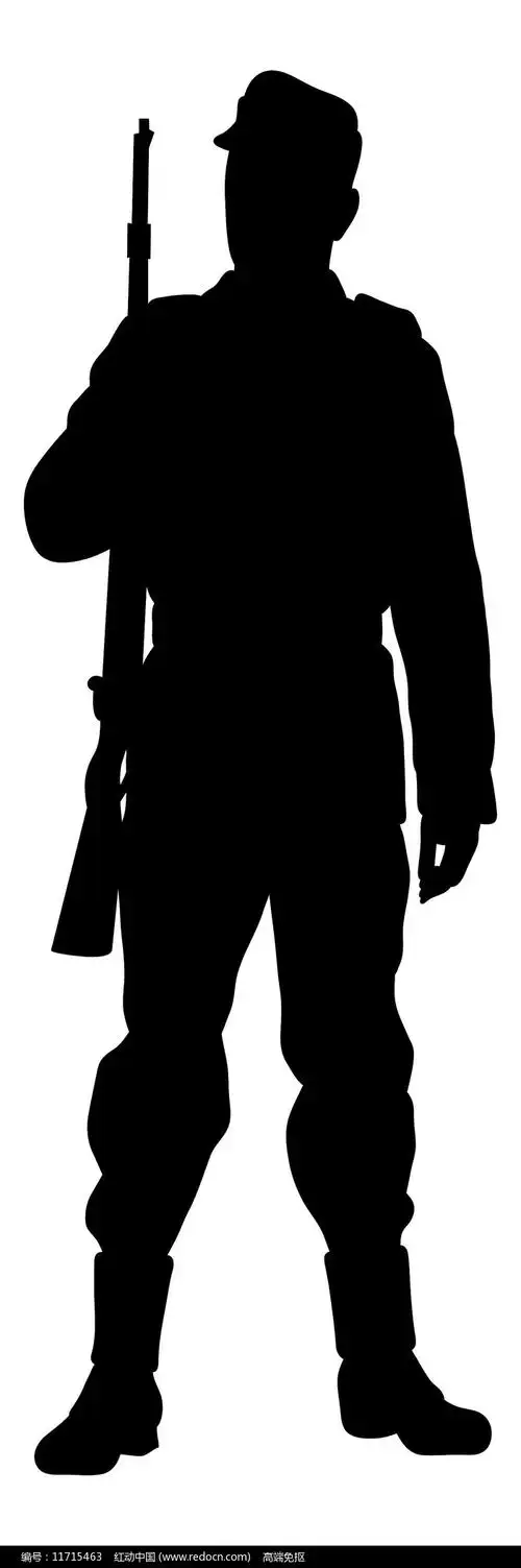 黑色持枪的军人剪影