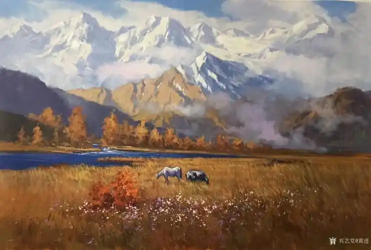 黄进油画作品雪山下4