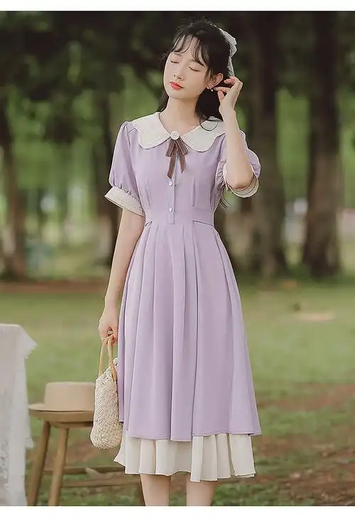 茨米萨夏天女生娃娃领连衣裙少女夏装2022新款初中高中学生学院风森系