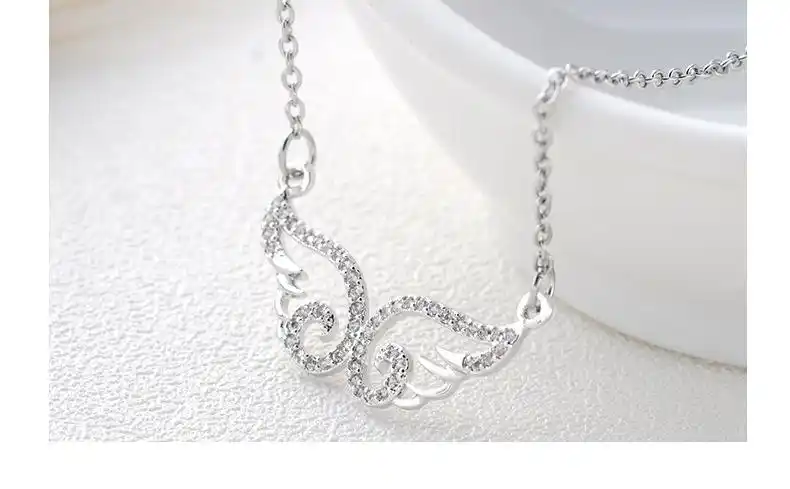 越南沙金微镶锆石天使的翅膀项链 电白金女士羽翼项链 铜镀金饰品