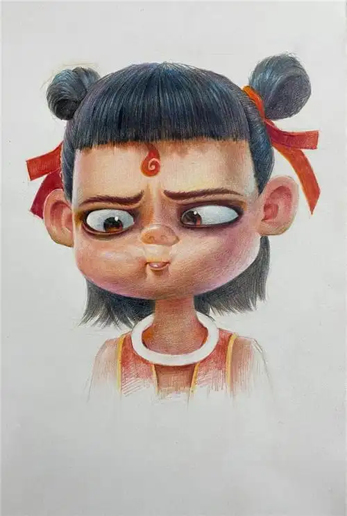 彩铅哪吒卡通肖像绘画教程