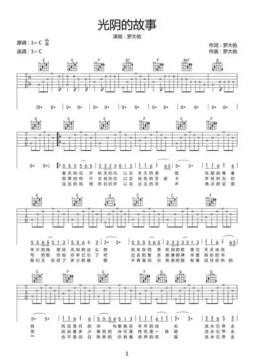 光阴的故事吉他谱-罗大佑 不再是旧日熟悉的我1