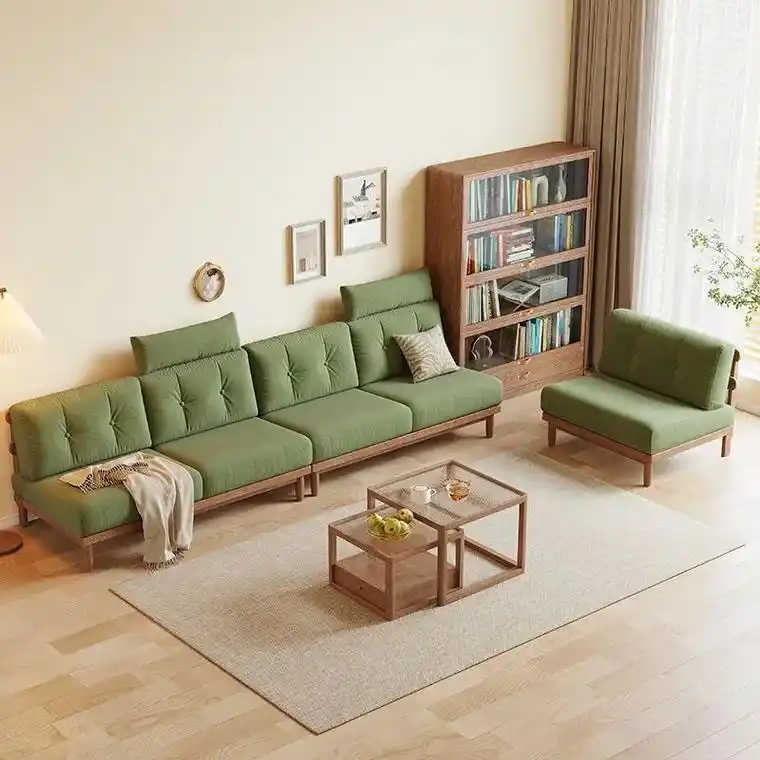 实木沙发日式原木小户型客厅双人沙发窄无扶手布艺白蜡木沙发组合