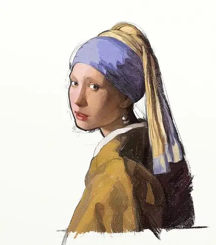 一张临摹的旧作《戴珍珠耳环的少女》