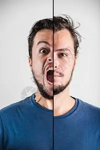 功夫表情白人背景上的双面脸表情背景