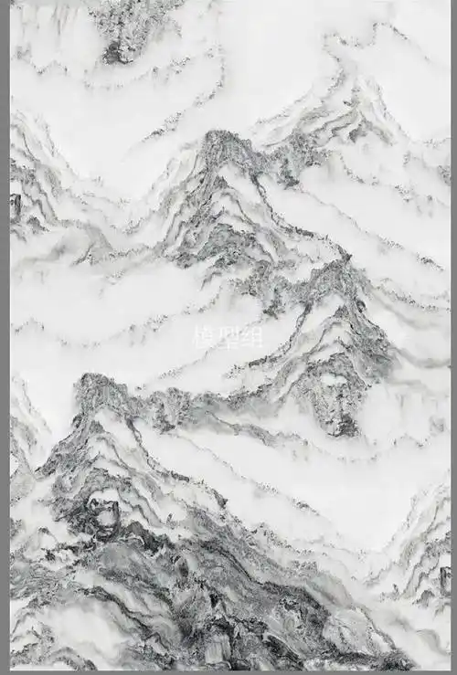 白色水墨山水大花图案纹理背景墙石材大理石41