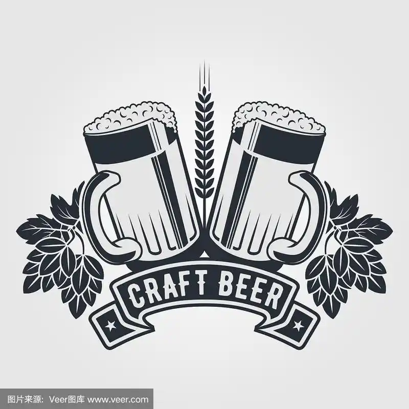 精酿啤酒标志设计模板与啤酒杯