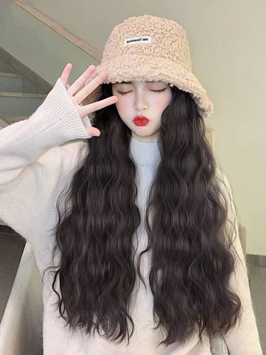 假发帽子2021年爆款女头发一体长发时尚中长发秋冬百搭方脸羊毛卷