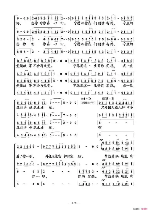 传奇男声合唱简谱-中国武警男声合唱团演唱-刘兵/李健词曲1