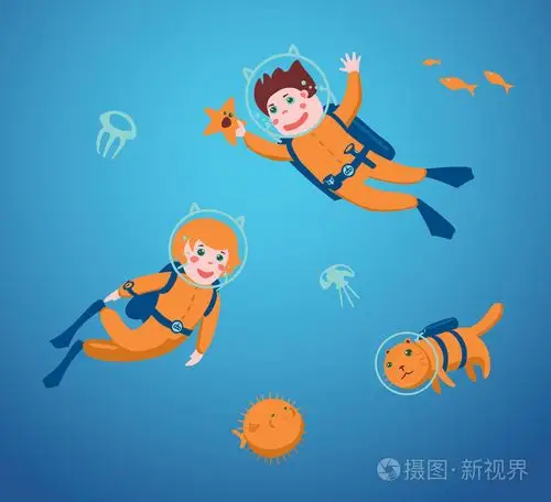男孩和女孩一起潜水游泳插画-正版商用图片0cmqlh-摄图新视界