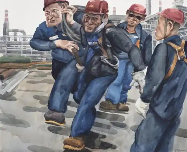 陈森《奋进的石油人》水彩 160cmx150cm