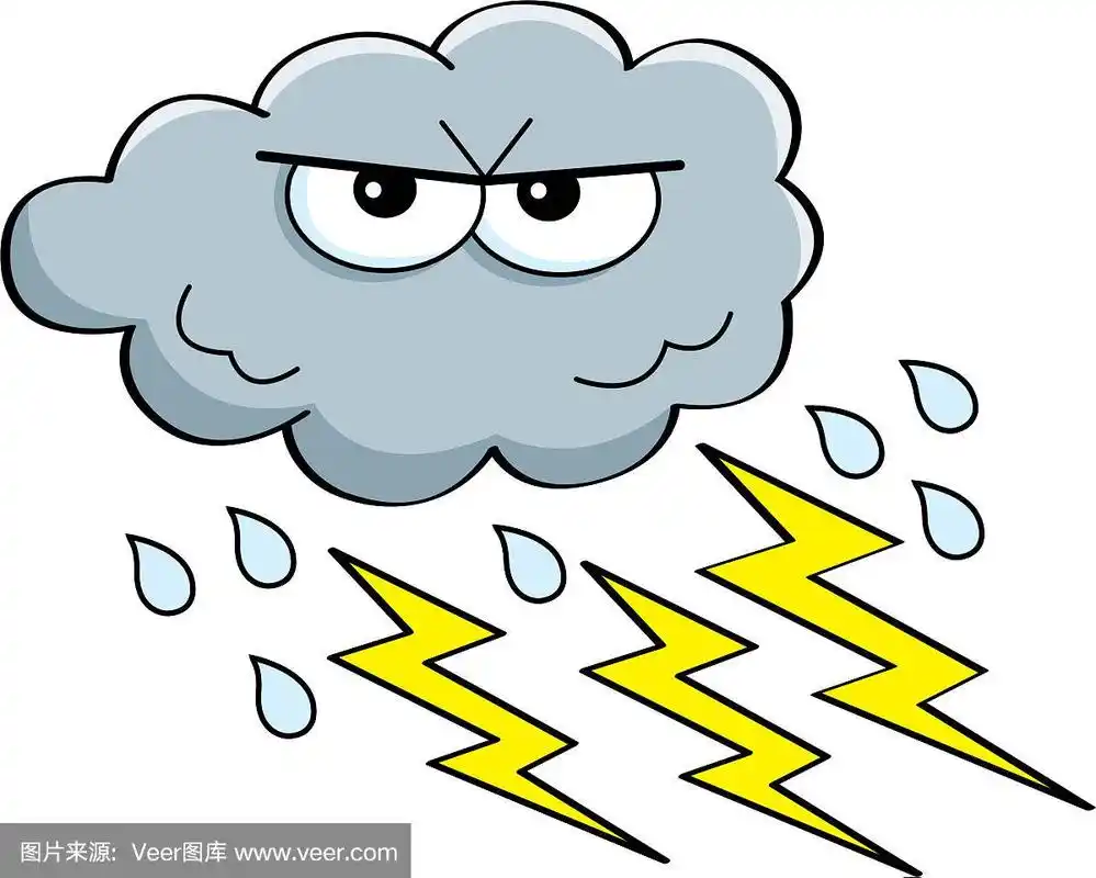 带有闪电的卡通雨云