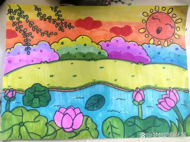 幼儿简笔画《夏天风景画》