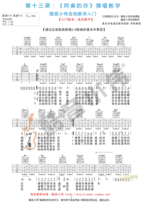 同桌的你简单版酷音小伟吉他教学