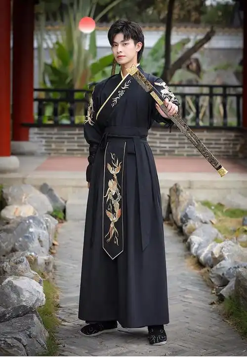 泰瑞格黑色系魏晋汉服男套装古风男士仙气古装男生大码学生5655上衣