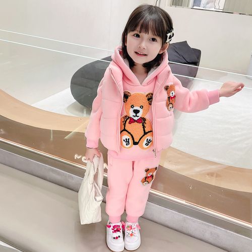 女宝宝加绒三件套1一3俩2到4周岁半多小女孩可爱衣服女童秋冬套装