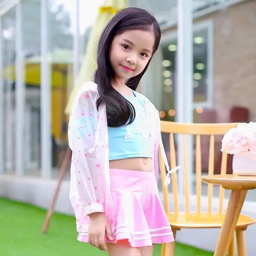 儿童泳衣女孩学生分体裙式平角裤游泳衣泳装防晒衣女童泳衣中大童