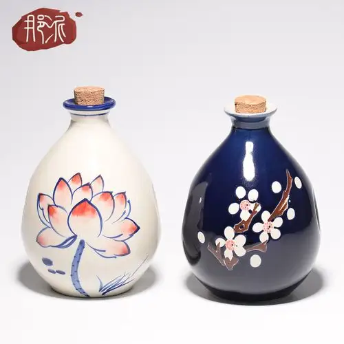 中国国风手绘礼品陶瓷酒坛酒瓶1斤酒瓶子木塞家用酒壶