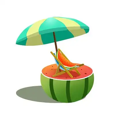 彩色手绘卡通夏天水果西瓜遮阳伞元素png素材