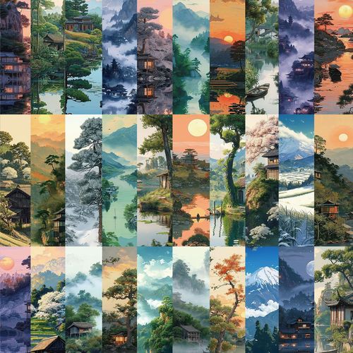 60张自然山水风景书签高颜值唯美背景简约装饰学生阅读标记书签